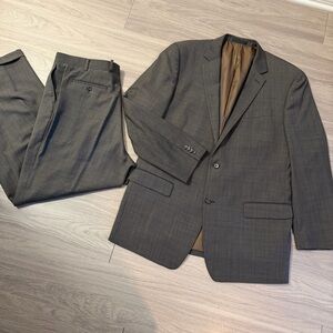 Michael Kors, MK, Brown, Plaid, Windowpaine, 100% Wool Suit | Men’s 48L